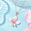 Pink Flower 304 Stainless Steel Enamel Pendant Cable Chain Necklaces for Women NJEW-JN05999-1
