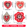 4Pcs 4 Style Heart/Flower with Evil Eye Handicraft Beading Felt Appliques PATC-AR0001-10-2