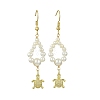 Shell Pearl and Brass Micro Pave Cubic Zirconia Charms Dangle Earring EJEW-JE07431-01-3