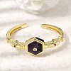 Hexagon Brass Pave Natural Amethyst & Cubic Zirconia Cuff Bangles for Women BJEW-Z172-01G-09-1
