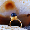 Iron Wire Wrapped Natural Lapis Lazuli Round Beaded Cuff Rings WGDBE9A-12-1