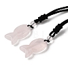 Natural Rose Quartz Fish Pendant Black Nylon Cord Necklaces NJEW-G185-01G-4