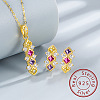 Rhombus 925 Sterling Silver Pave Colorful Cubic Zirconia Pendant Necklaces & Stud Earrings Sets for Women WGF0FD8-06-1