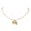 Ocean 304 Stainless Steel Coconut Tree and Brass Enamel Horse Eye Pendant AB Color Natural Freshwater Shell Round Beaded Necklaces NJEW-JN06320-4