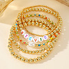 5Pcs 5 Styles Round Brass Beaded Stretch Bracelets for Women FT0921-1