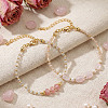 2Pcs Natural Rose Quartz & Glass & Imitation Pearl & Brass Beaded Bracelets for Women JV0360-3-2