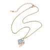 Brass Macrame Pouch Dyed Natural Blue Agate Inside & 304 Stainless Steel Pendant Necklaces for Women NJEW-JN05607-01-4