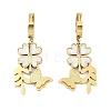 Left and Right Clover & Texture Butterfly 304 Stainless Steel Shell Dangle Earrings EJEW-L283-075G-1