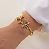 304 Stainless Steel Flower Cuff Bangles for Women BJEW-Z157-02G-02-1