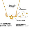 304 Stainless Steel Pave Clear Cubic Zirconia Star with Angel Wings Pendant Necklaces for Women WGBF81E-01-1