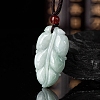 Natural Jadeite Carved Leaf Pendant Necklaces NJEW-F321-02-1