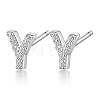 Anti-Tarnish Rhodium Plated 925 Sterling Silver Initial Letter Stud Earrings HI8885-25-1