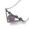 Natural Amethyst Triangle with Flower Pendant Necklace NJEW-P274-01AS-02-4