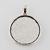 Tibetan Style Alloy Flat Round Pendant Cabochon Settings TIBEP-M022-14AS-1