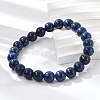 Natural Lapis Lazuli Beaded Stretch Bracelet X-BJEW-F203-06-5
