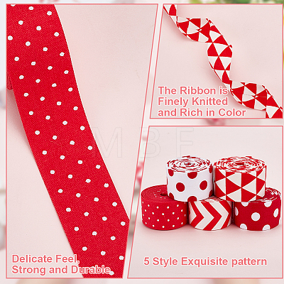 5Pcs 5 Styles Double Sided Polyester Ribbons OCOR-BC0005-43-1