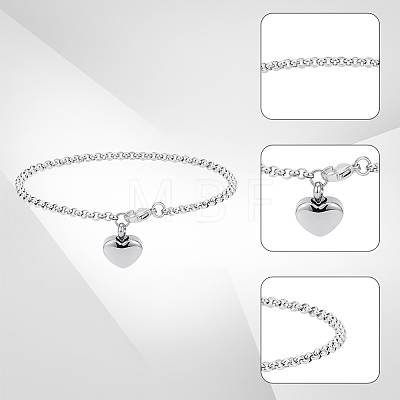 2Pcs Heart Non-Tarnish Stainless Steel Charm Bracelets BJEW-CN0001-23P-1