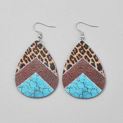 Artificial Leather Teardrop Dangle Earrings EJEW-WH0817-001A-1