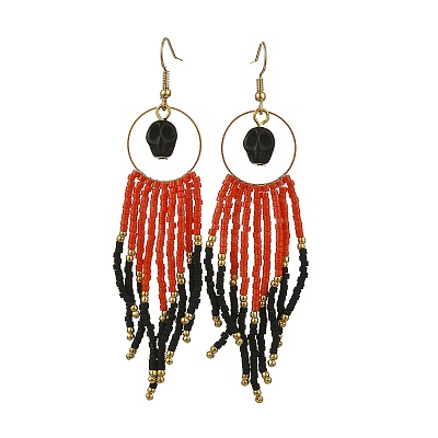 Halloween Glass Seed Tassel Earring for Women EJEW-MZ00798-1