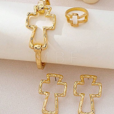 Iron Hammered Hollow Cross Hinge Bangles & Earrings & Rings Sets for Women WGA1E3C-01-1