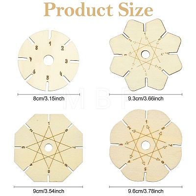 4Pcs 4 Styles Wood Braiding Disk AJEW-YW0002-16-1