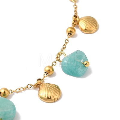 Summer Beach Nuggets Natural Amazonite & Ion Plating(IP) 304 Stainless Steel Charm Anklets for Women BJEW-P326-05D-G-1