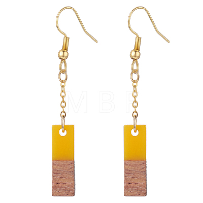 6 Pair 6 Color Resin & Walnut Wood Rectangle Dangle Earrings EJEW-JE05252-1
