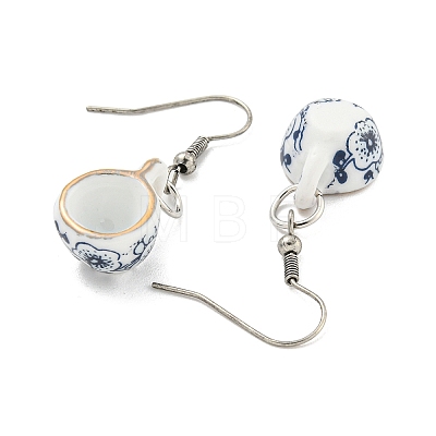 Handmade Porcelain Blue and White Porcelain Cup Dangle Earrings EJEW-A042-02-1