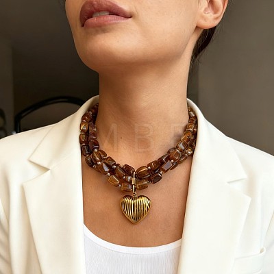 316 Surgical Stainless Steel Heart Resin Beaded 3 Layer Necklaces for Women WG11269-01-1