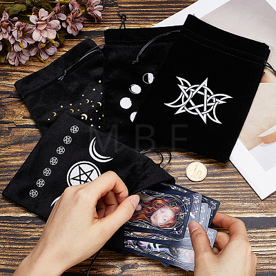 CREATCABIN 4Pcs 4 Style Star Moon Pattern Velvet Tarot Cards Storage Bags TP-CN0001-06-1