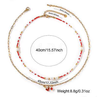 Brass Enamel Red Heart Pendant Double Layer Necklaces XJ8967-3-1