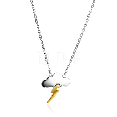 304 Stainless Steel Two Tone Cloud Lightning Pendant Necklaces for Women WG049FD-01-1