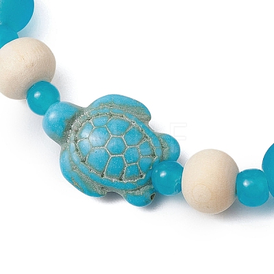 3 Pcs Synthetic Turquoise & Wood & Glass Beaded Stretch Bracelets for Boys Girls BJEW-JB11125-1