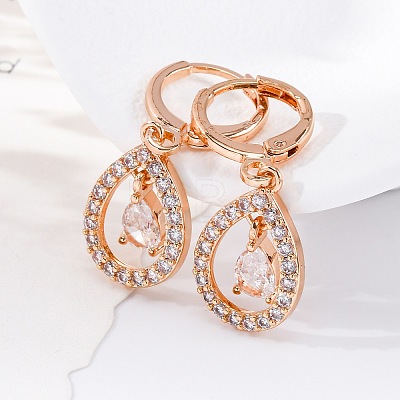 Brass Micro Pave Clear Cubic Zirconia Leverback Earrings EJEW-K300-59G-01-1