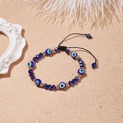 Lampwork Evil Eye & Glass Braided Bead Bracelet BJEW-TA00156-1