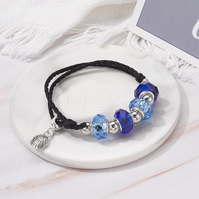Faceted Glass European Beads Cord Bracelet BJEW-JB07035-02-1