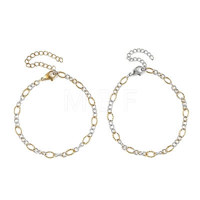 2Pcs 2 Colors 304 Stainless Steel Figaro Chains Bracelet Sets BJEW-JB14356-01-1