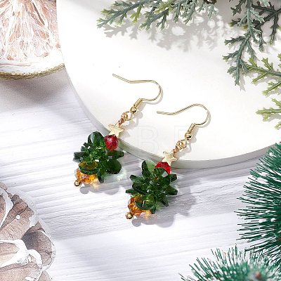 Christmas Tree Glass Dangle Earrings EJEW-JE06128-1