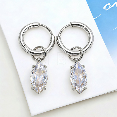 304 Stainless Steel Clear Cubic Zirconia Hoop Earrings WG95E49-02-1