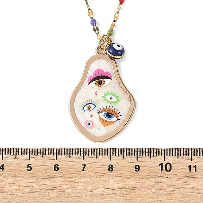 Printed Alloy Enamel Pear & Brass Enamel Evil Eye Pendant 304 Stainless Steel Enamel Dapped Chain Necklaces for Women NJEW-JN06361-1