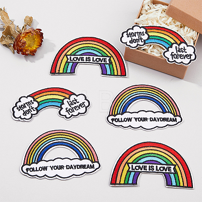 HOBBIESAY 6Pcs 3 Styles Rainbow Theme Computerized Embroidery Cloth Iron on/Sew on Patches DIY-HY0001-47-1