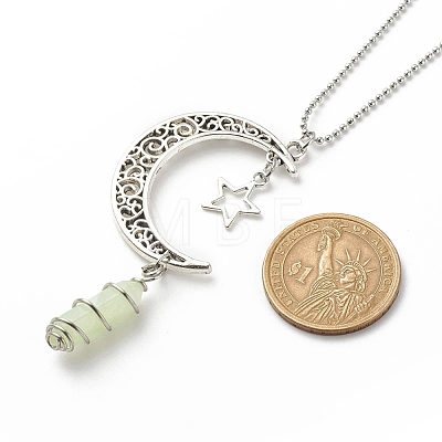 Natural New Jade Bullet with Alloy Moon and Star Pendant Necklace NJEW-JN03912-07-1