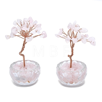 Natural Rose Quartz Chip Pachira Glabra Display Decorations DJEW-K025-04H-1