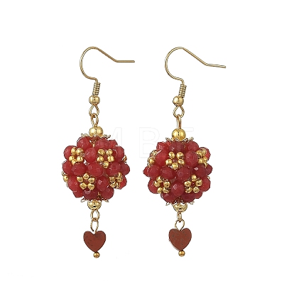 Glass & Dyed Natural Malaysia Jade & Red Jasper Dangle Earrings EJEW-MZ00814-01-1