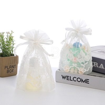 Rectangle Lace Organza Drawstring Gift Bags PW-WG3F302-01-1