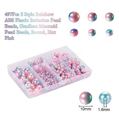 497Pcs 5 Style Rainbow ABS Plastic Imitation Pearl Beads OACR-YW0001-07A-1