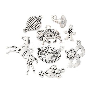 64Pcs 8 Styles Carnival Theme Tibetan Style Alloy Pendants TIBE-FP0001-12-1