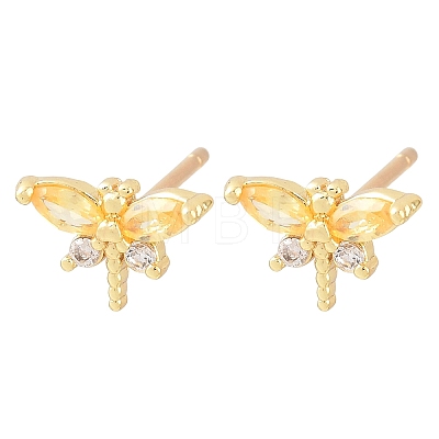 Brass Micro Pave Cubic Zirconia Stud Earrings for Women KK-A305-08G-07-1