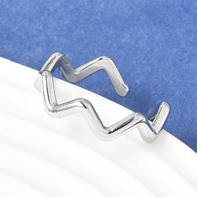 Non-Tarnish 304 Stainless Steel Wave Open Cuff Ring for Women RJEW-I085-13P-02-1