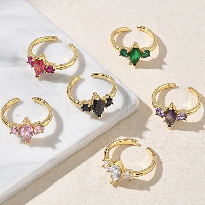Brass Micro Pave Cubic Zirconia Cuff Open Rings for Women RJEW-L343-14G-1